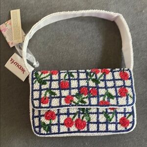 Viral cherry Beaded Women's Bag - White and Blue